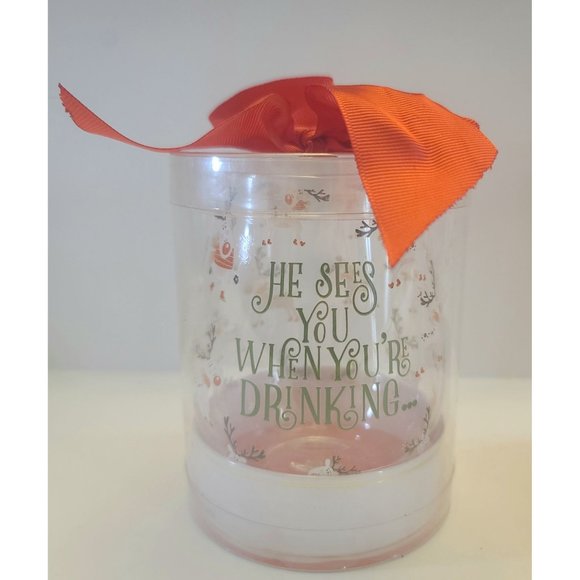 "He Sees You When You're Drinking" Stemless Wine Glass New In Package - Picture 2 of 5